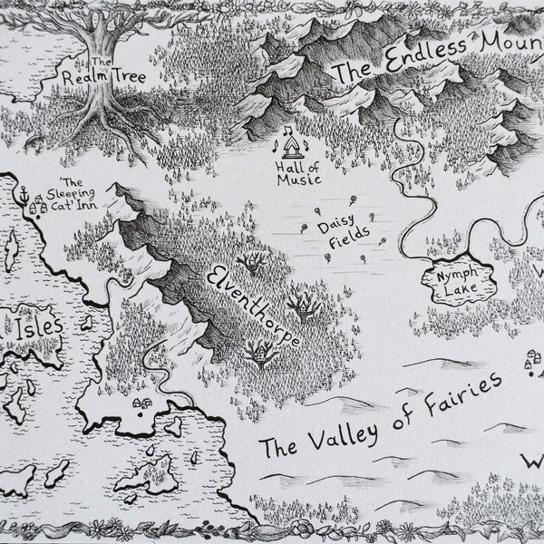 Custom Hand Drawn Fantasy Map (A3, A4, A5) - For gifts, aspiring writers, D&D and other roleplaying games