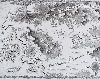 Mappa fantasy personalizzata disegnata a mano (A3, A4, A5) - Per regali, aspiranti scrittori, D&D e altri giochi di ruolo
