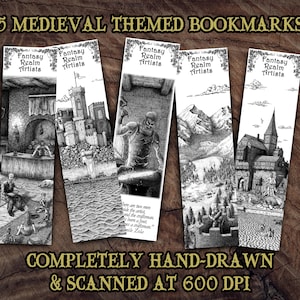 Hand drawn Medieval Fantasy Bookmarks, Medieval themed Bundle