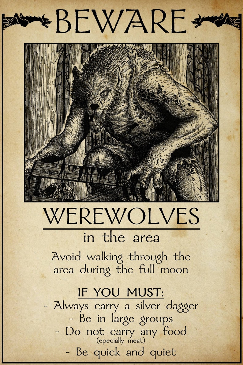 Hand-drawn Werewolf Poster: Medieval Fantasy Tavern Art (instant ...