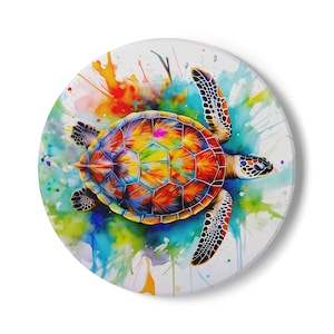 Colorful Turtle Ceramic Coaster | Vibrant Sea Turtle Design, Art Decor, Unique Gifts, Kitchen Accessory, Eco-Friendly Homeware