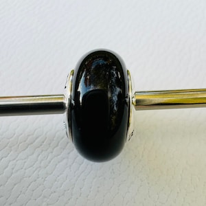 Perles en verre de Murano noires à un noyau en argent sterling 925 pour bracelets moments, perles de murano, verre, charm