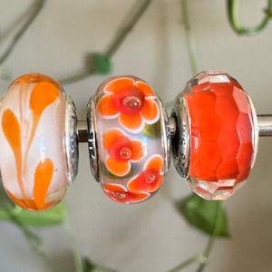 Set of 3 múranos glass charms beads,925 sterling silver European core