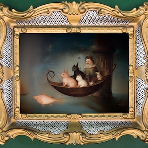 Cat Renaissance Art Oil painting Hieronymus Bosch Style Weirdcore Vintage Antique medieval strange bizzare old oil painting weird baroque