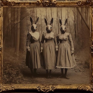 Vintage photography poster print dark academia Gothic occult witchcraft home decor wall art mystical rabbit cult antique creepy haunted odd