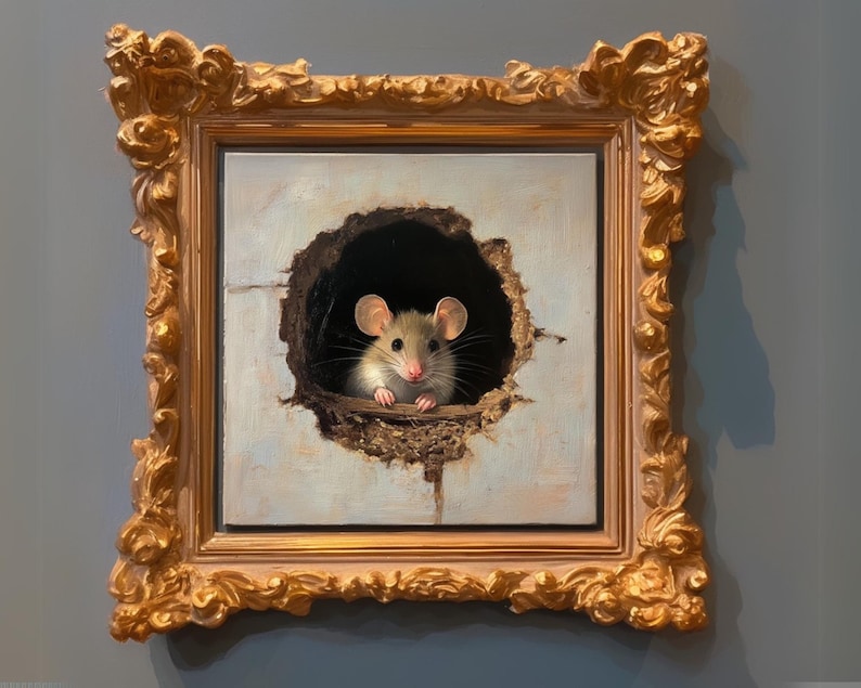 Mouse oil painting still life farmhouse gallery wall home decor cottagecore custom cute animal whimsical folk vintage rustic country poster quirky countryside aesthetic cozy vibes unique artwork rural accent piece artistic farmhouse gift collectible countryside inspiration cozy interior farmhouse adorable fairycore antique unique unusual eclectic handcrafted quirky collector european storybook hand painted personalizable rat painting watercolor portrait illustration impasto vintage woodland old