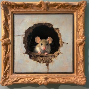 Mouse oil painting still life farmhouse gallery wall home decor cottagecore custom cute animal whimsical folk vintage rustic country poster quirky countryside aesthetic cozy vibes unique artwork rural accent piece artistic farmhouse gift collectible countryside inspiration cozy interior farmhouse adorable fairycore antique unique unusual eclectic handcrafted quirky collector european storybook hand painted personalizable rat painting watercolor portrait illustration impasto vintage woodland old