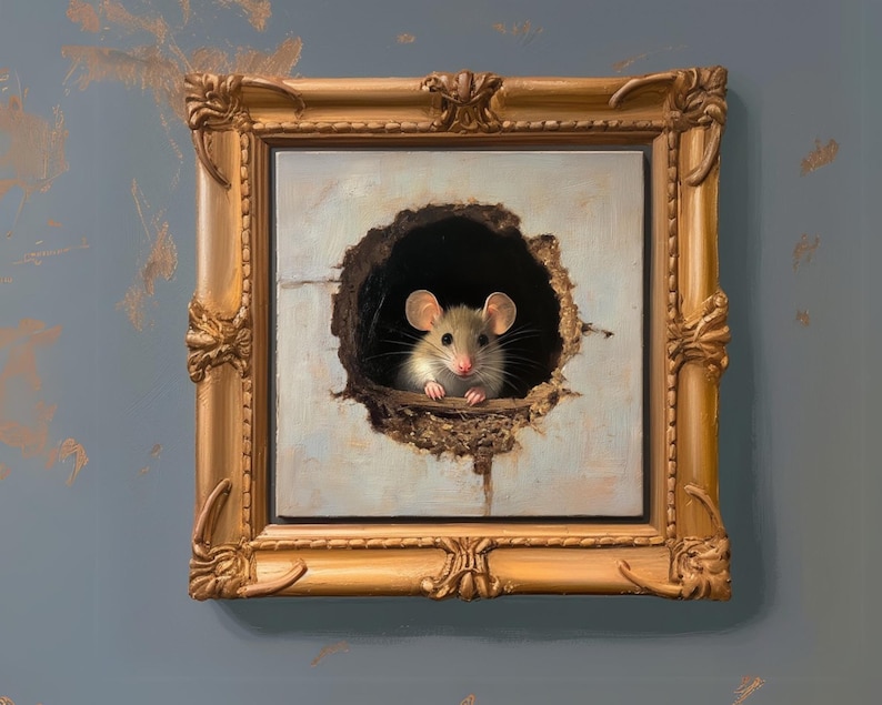 Mouse oil painting still life farmhouse gallery wall home decor cottagecore custom cute animal whimsical folk vintage rustic country poster quirky countryside aesthetic cozy vibes unique artwork rural accent piece artistic farmhouse gift collectible countryside inspiration cozy interior farmhouse adorable fairycore antique unique unusual eclectic handcrafted quirky collector european storybook hand painted personalizable rat painting watercolor portrait illustration impasto vintage woodland old