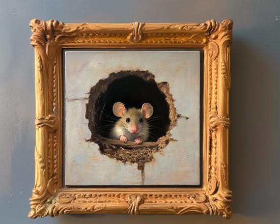 Mouse painting oil print rat art Still Life Farmhouse gallery Wall Home Decor Cottagecore original custom Cute Animal mice whimsical folk
