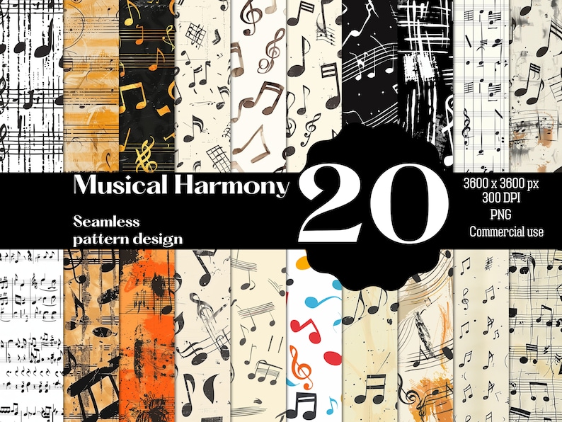 Musical Pattern Music Note Musical Notes and Staves Seamless Pattern - Elegant Digital Paper for ...