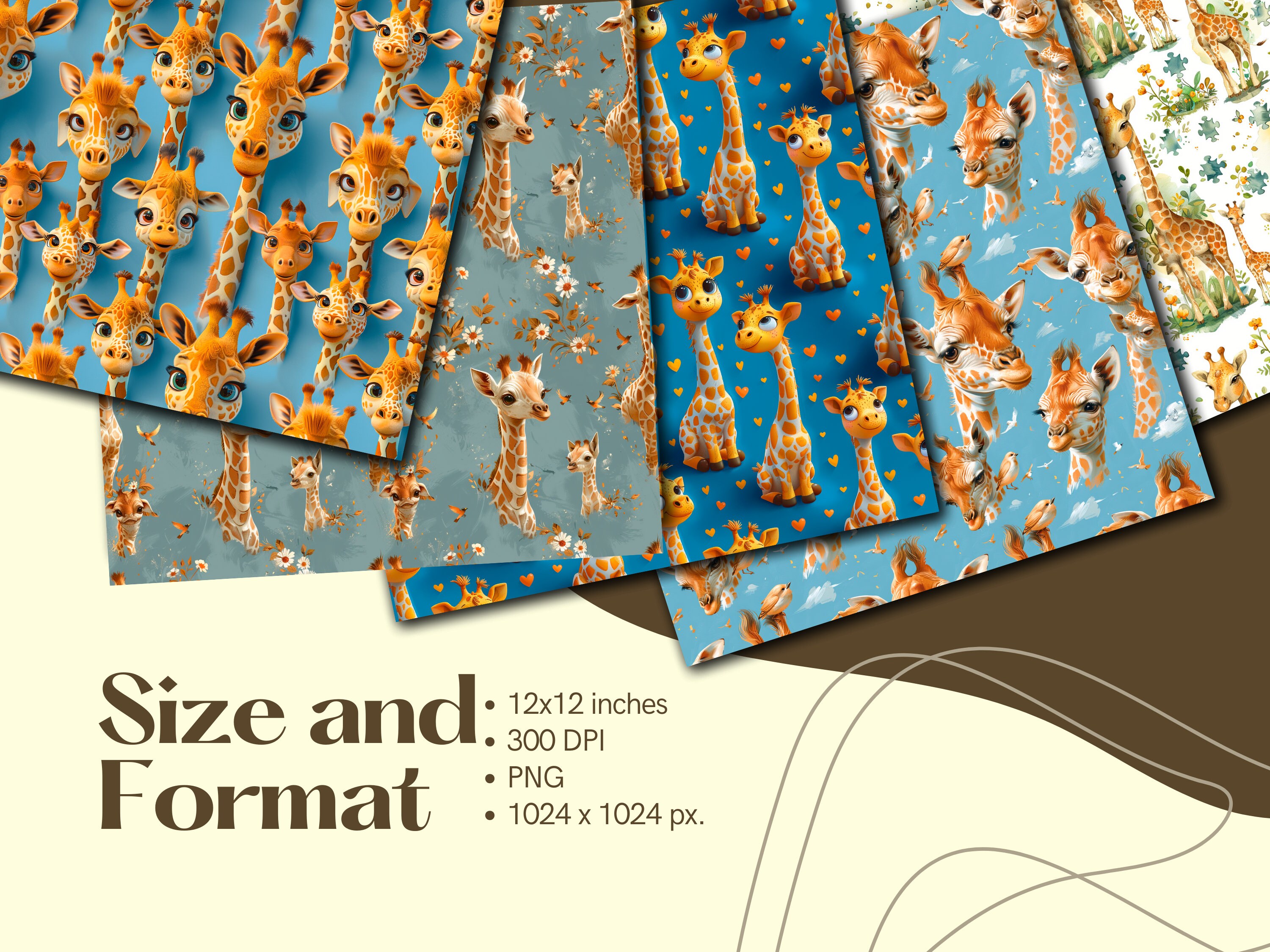 Cute Giraffe Seamless Pattern Digital Paper - Playful Blue Design With ...