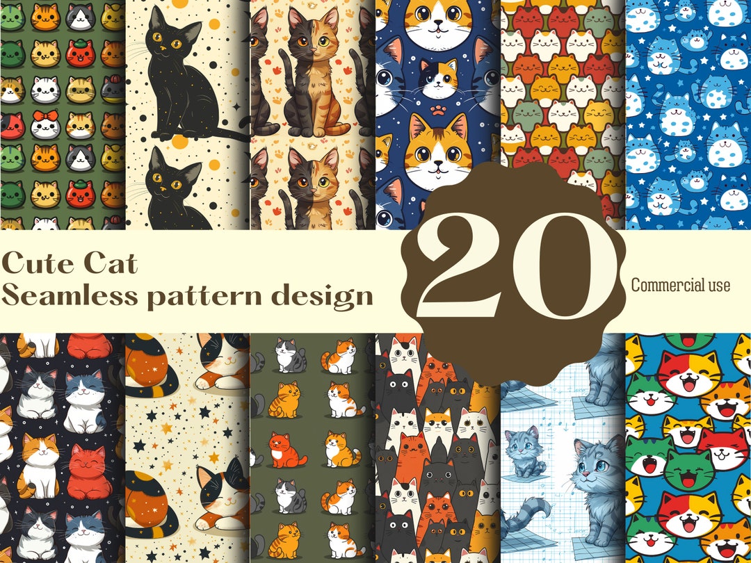 Seamless Cat Pattern - Playful Design for Digital Paper, Wallpaper ...