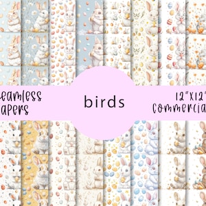 Puede incluir: 20 papeles digitales sin costuras con ilustraciones de acuarela de conejos y huevos en colores pastel. Los papeles miden 30,5 cm por 30,5 cm y son para uso comercial.