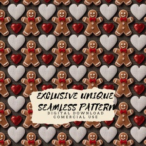 Seamless Gingerbread Christmas Pattern, Festive Holiday Digital Paper with Whimsical Cookies Ideal for Wallpaper, Scrapbooking, DIY Crafts
