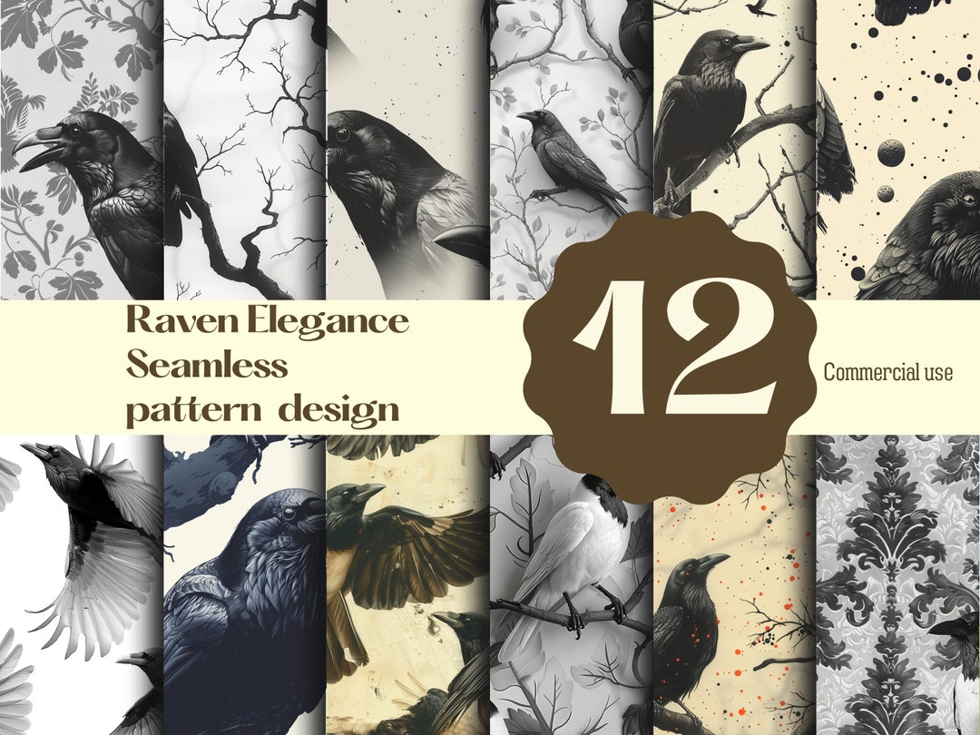 Geometric Ravens Pattern Ravens Bird Seamless Pattern Dark & Mystical Minimalist Design ...