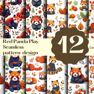 Red Panda Seamless Pattern - Cute Adorable Design for Nursery Fabric, Wallpaper & Crafts - Digital Download