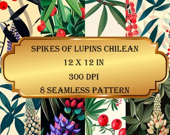 Southern Charm: Lupines and Chilean Myrtles Garden Design, pattern, craft, digital paper