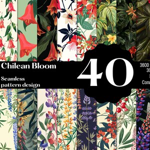 Puede incluir: Un conjunto de 40 patrones digitales sin costuras que presentan varios diseños florales. Los patrones son de varios colores, incluidos el rojo, el verde, el azul y el amarillo. Los patrones son perfectos para usar en manualidades, scrapbooking y otros proyectos creativos.