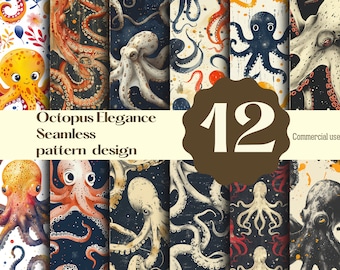 Octopus Seamless Pattern - Playful Ocean Design for Digital Paper, Wallpaper, Fabric Printing, and DIY Crafts