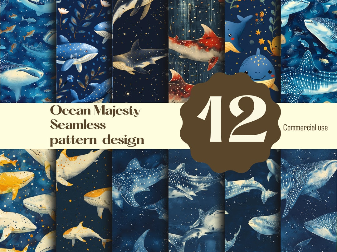 Whale Shark Seamless Pattern - Ocean Wildlife Digital Paper for ...