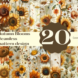 Nahtloses Aquarell-Sonnenblumen- und Gänseblümchen-Muster, herbstlich inspiriertes Blumendesign, digitales Papier für Tapeten, Scrapbooking und DIY-Bastelarbeiten