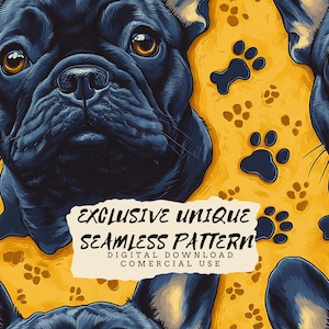Seamless Comic-Style French Bulldog Pattern, Playful Cartoon Bones & Paw Prints, Digital paper for Dog Lovers and DIY Crafts