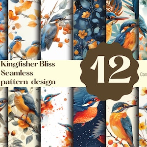Elegantes Eisvogel-Nahtloses Muster – Digitales Papier für Naturliebhaber, ideal für Tapeten, Scrapbooking und DIY-Bastelarbeiten