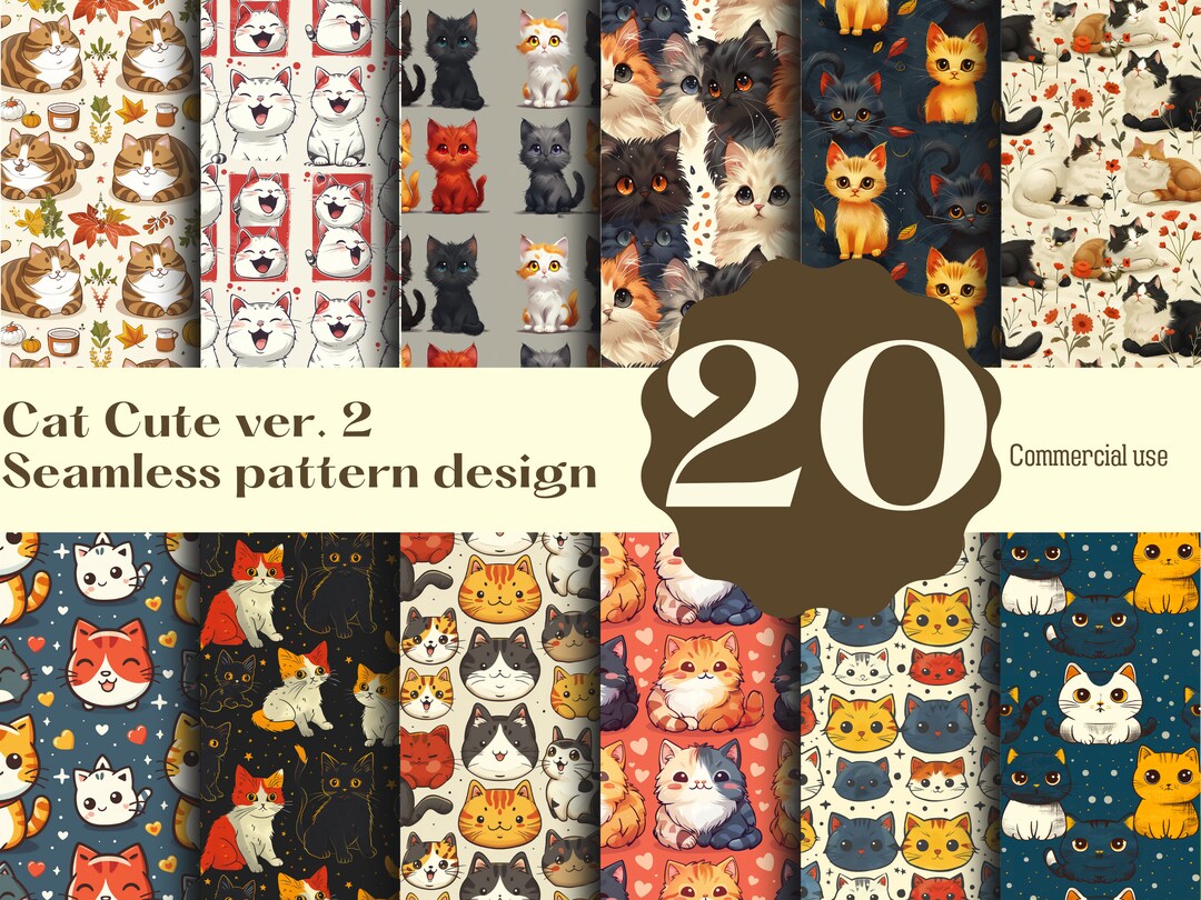 Fancy Pattern Cat Cozy Cats Seamless Pattern - Adorable Feline Design, Repeatable for ...