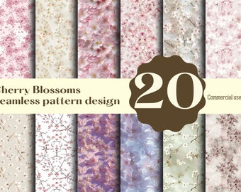 Seamless Cherry Blossom Artwork - Floral Celestial Patterns - Instant Download