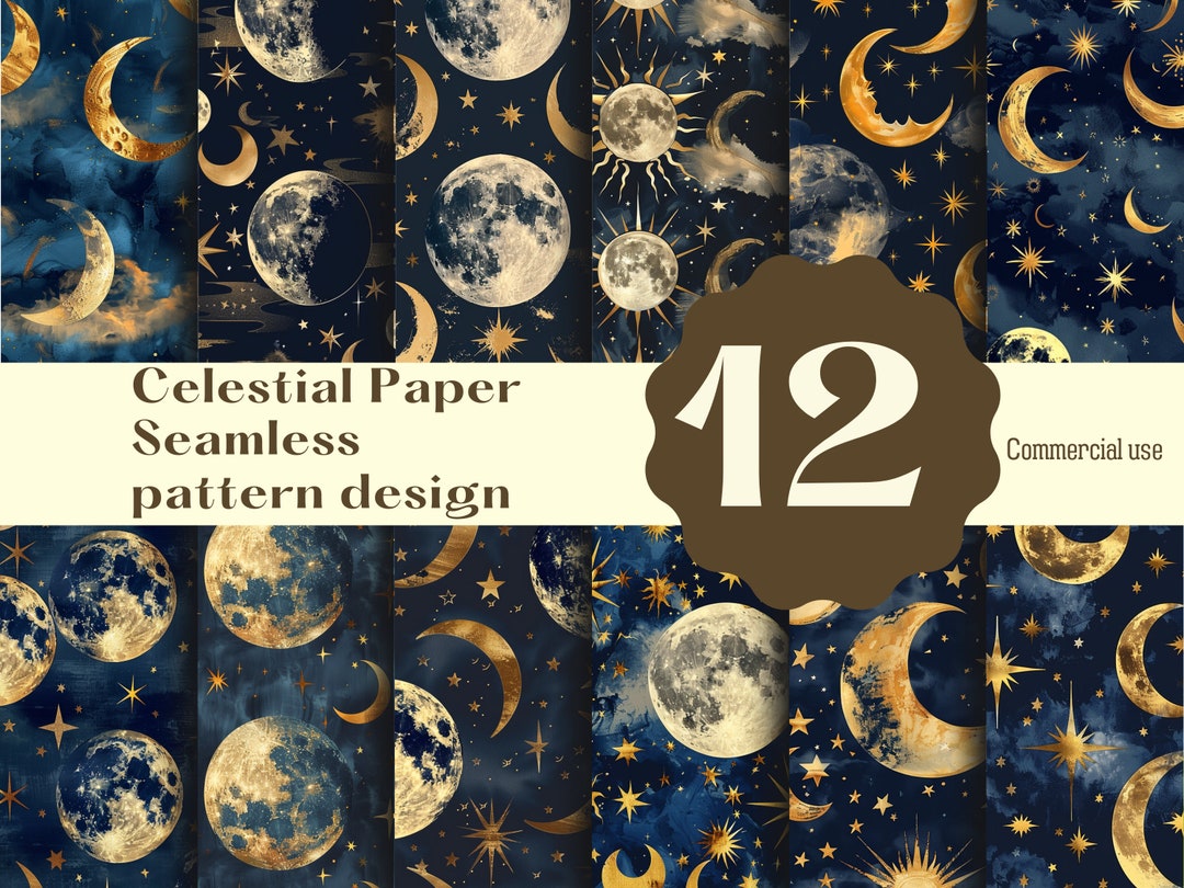 Magical Moons and Stars Seamless Pattern - Celestial Design in Gold and ...