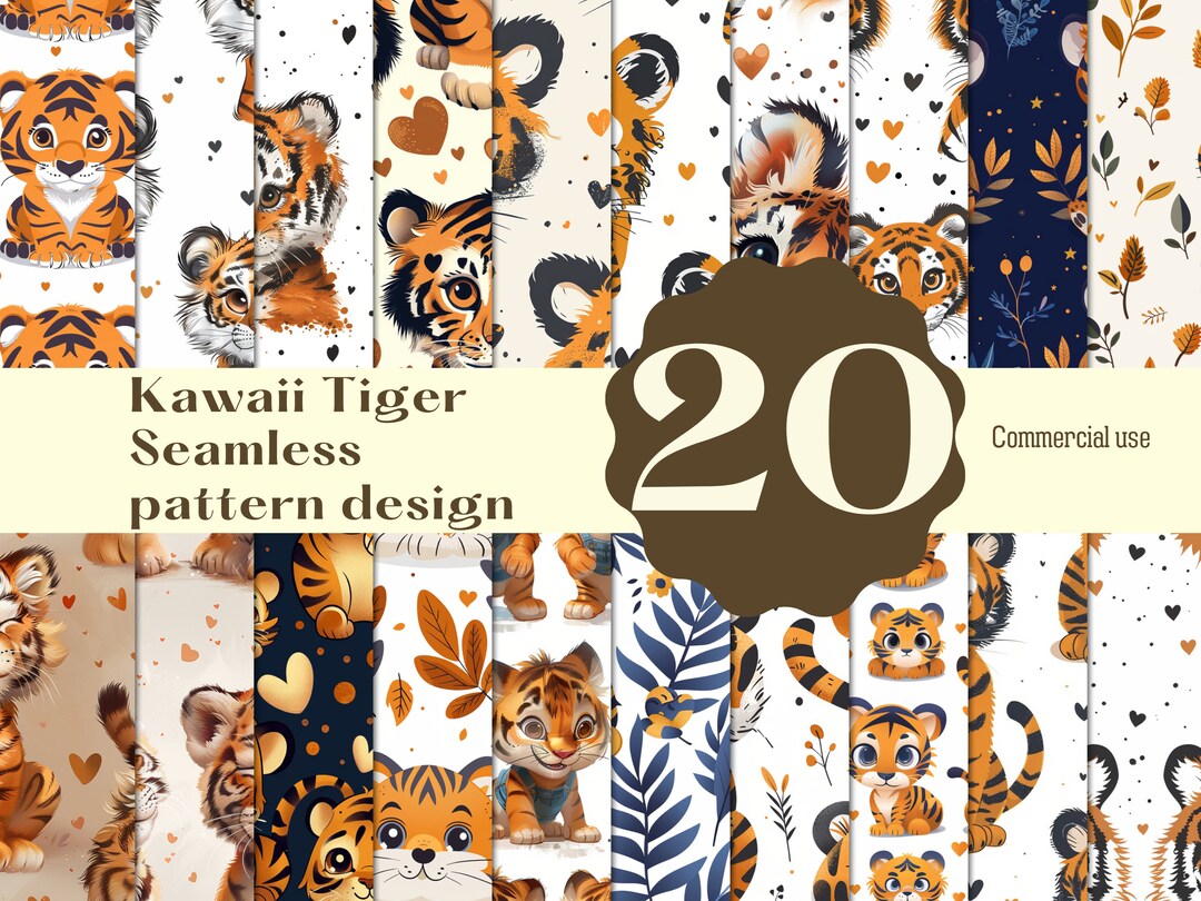Little Tiger Pattern Adorable Baby Tiger Seamless Pattern Digital Paper for Scrapbooking ...