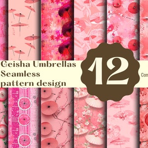 Modello senza cuciture Geisha ombrello rosa - Carta stampabile per Scrapbooking - Uso commerciale
