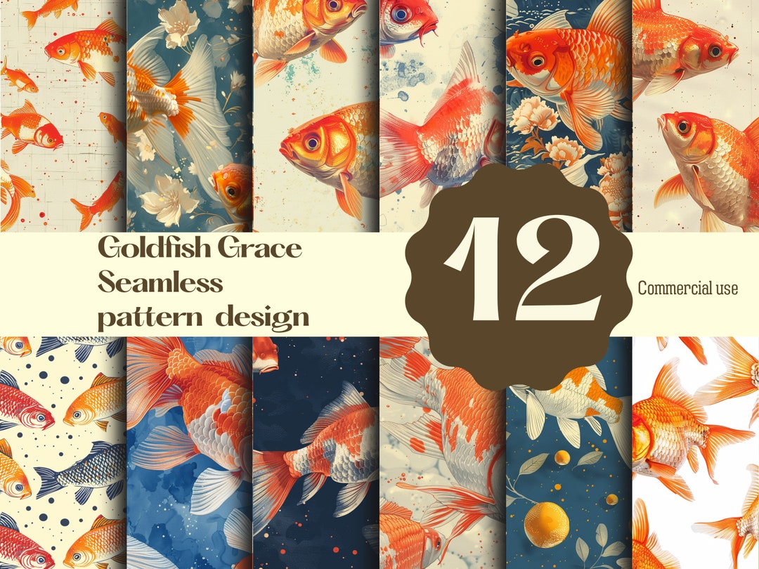 Whimsical Goldfish Seamless Pattern - Elegant Design for Crafts ...