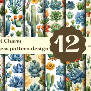 Succulent Cactus Seamless Pattern - Beau papier numérique pour l’artisanat, les tissus, le scrapbooking et la décoration