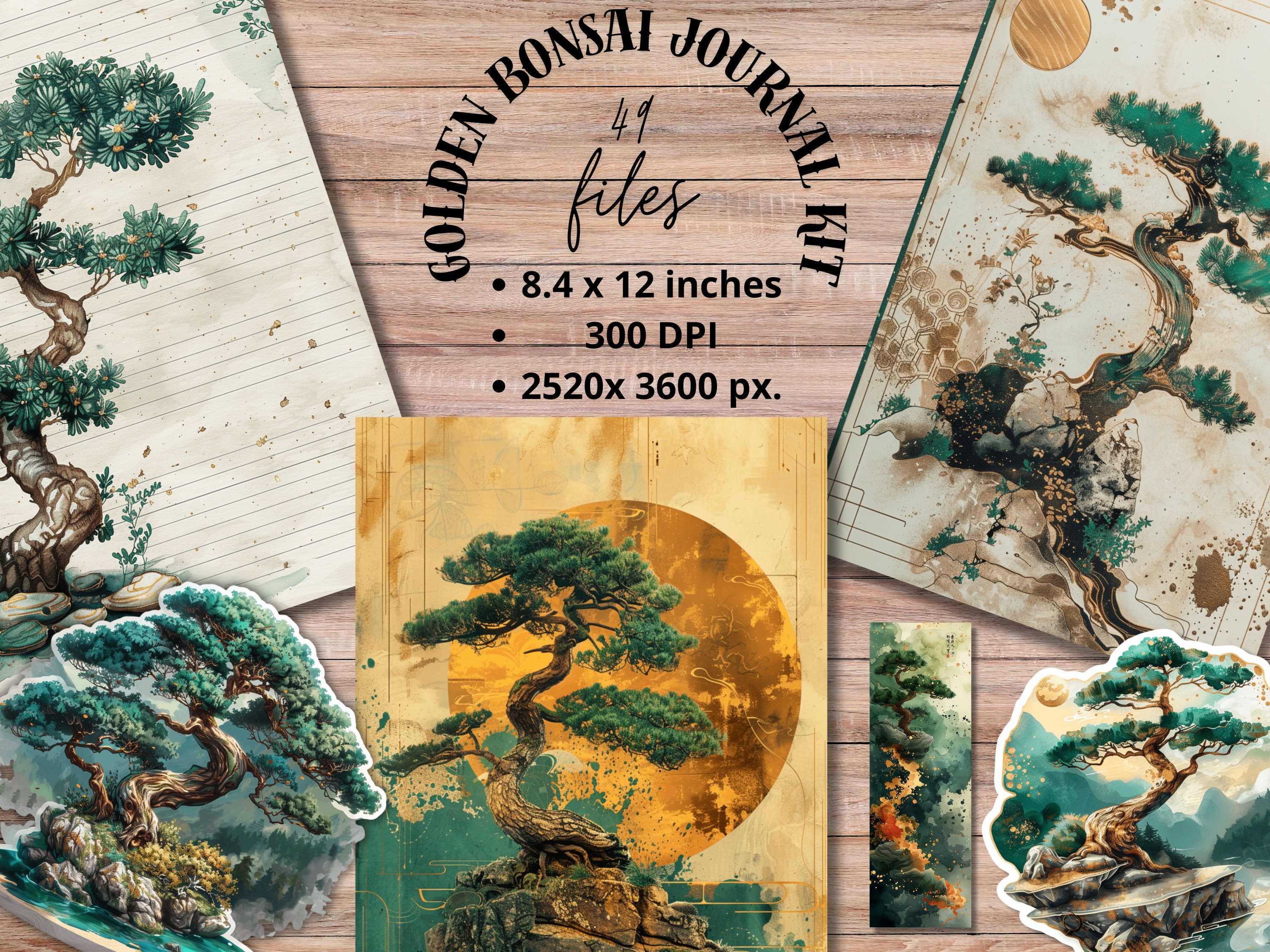 Bonsai Tree Journal - Japanese Zen Art with Intricate Designs for Digital Planners, Logbooks - Commercial Use Digital Download