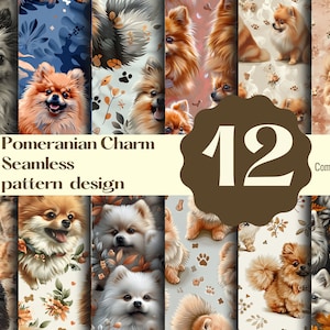 Pomeranian Seamless Pattern - Adorable Dog Digital Paper for Fabrics, Crafts, and Pet-Themed Decor
