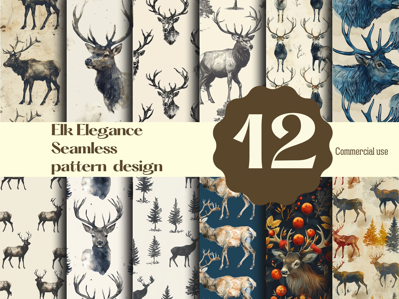 Elk Seamless Pattern for Unique Projects Seamless Wildlife Design ...