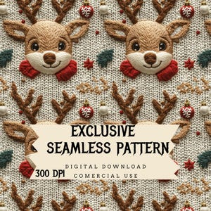 Reindeer seamless pattern - Digital Paper for Holiday Scrapbooking , Wallpaper, and DIY Crafts