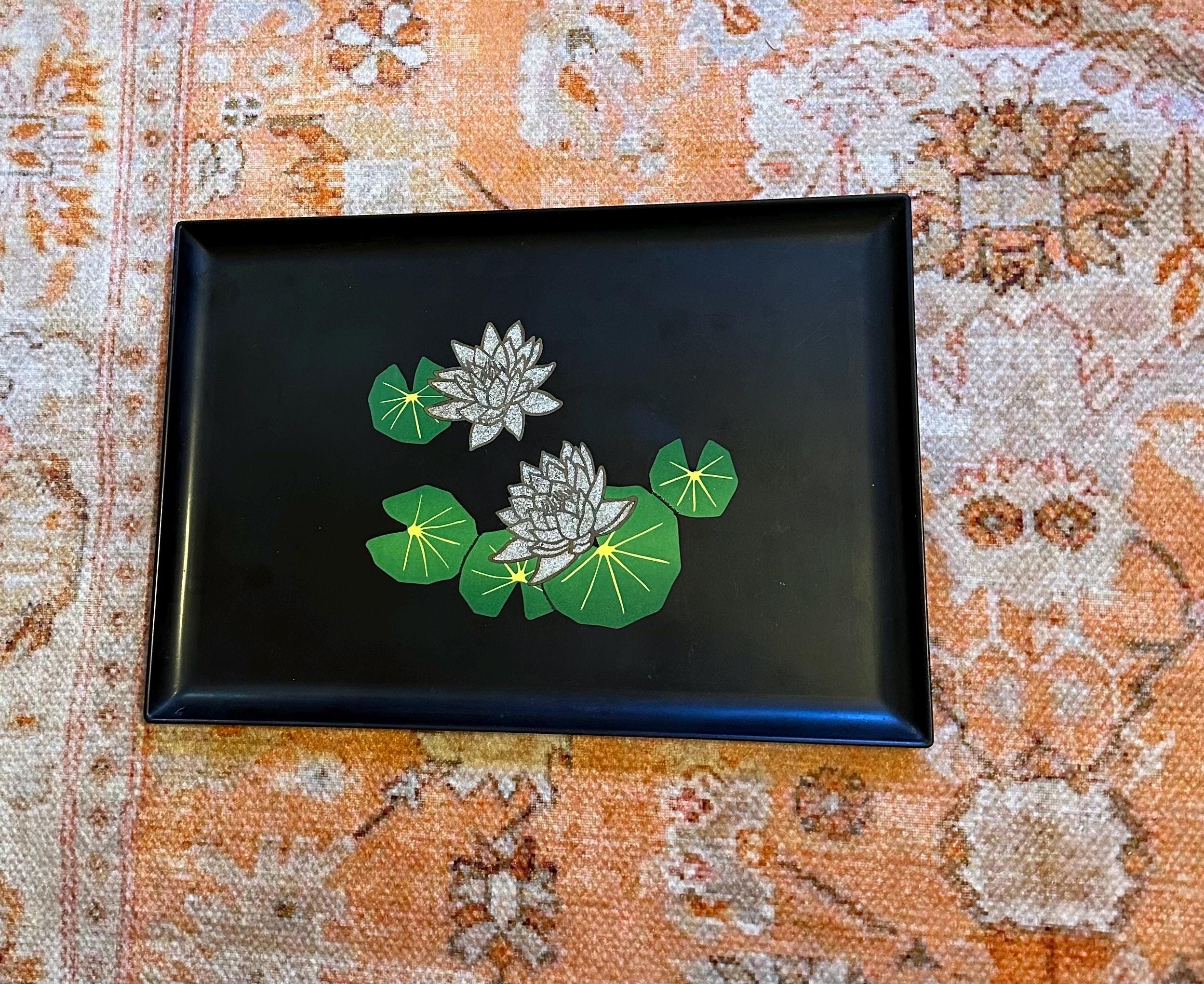 Vintage Couroc Serving Tray Mushroom Barware Brass Wood