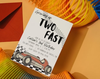 Boys 2nd Birthday Invitation,Race Car Invitation,Boys Birthday Invite, Red Race Car,Editable Birthday Template, Little Racer Invite,Speedway