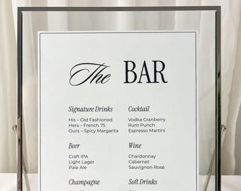 Minimalist Wedding Bar Menu Template: Editable Drink Sign (Instant Download)