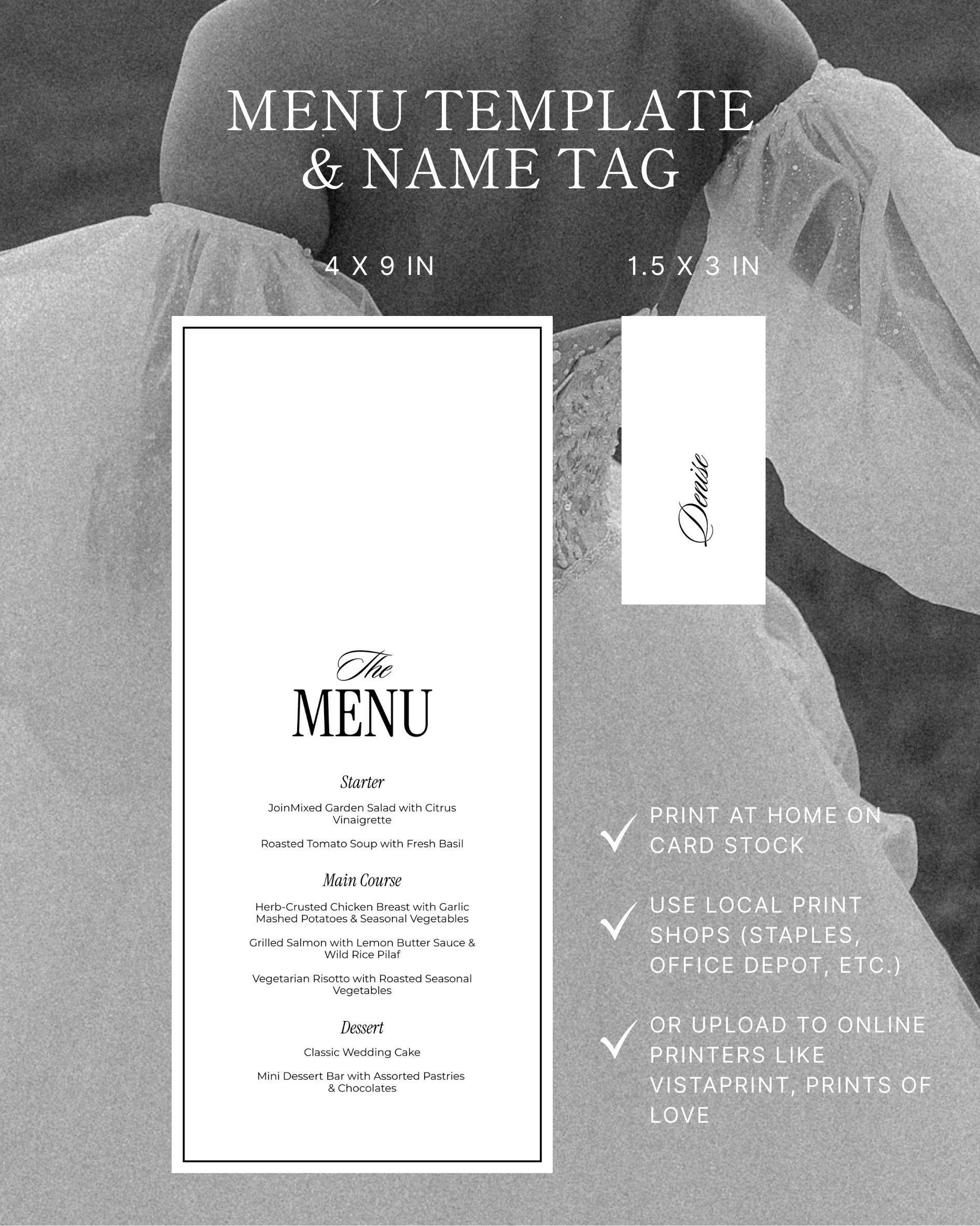 Elegant Wedding Menu & Place Card Template: Minimalist Design (digital ...