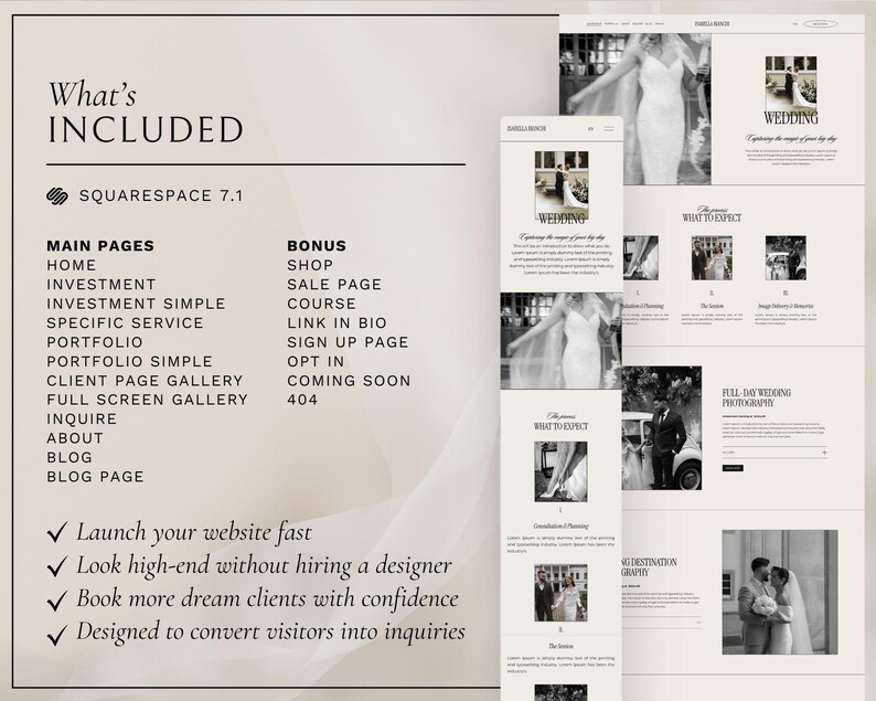 Squarespace Website Template for Photographers | Wedding and Portfolio Design | Photography Websites