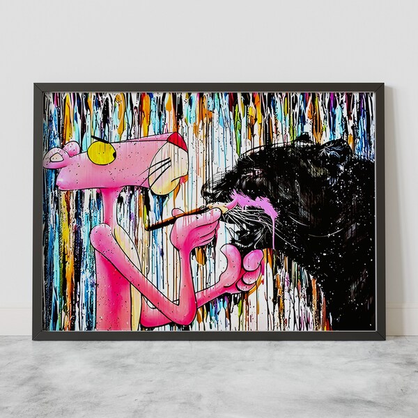 Pink Pop Art Canvas, pop culture painting, graffiti painting, street art canvas, panther wall art, pop art wall art