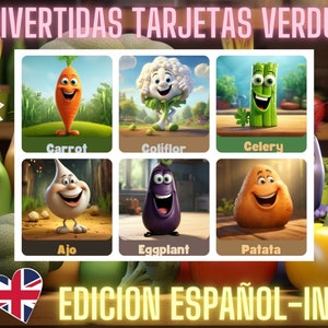 48 Fun Montessori Style Vegetable Learning Cards. Flashcards bilingual edition