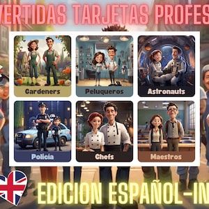 48 Fun Montessori-style Professions Learning Cards. Flashcards bilingual edition