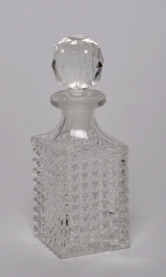 Vintage Rectangular Cut Glass Perfume Bottle Miniature Decanter