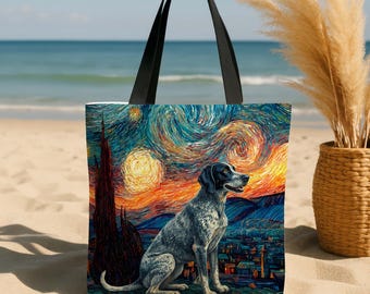 Auvergne Pointer Starry Night Tote Bag Art - Dog Van Gogh Handbag Gift