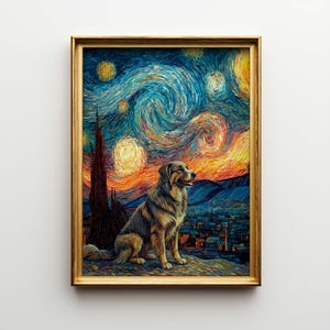 Catalan Sheepdog  Starry Night Canvas Art - Dog Van Gogh Poster Gift