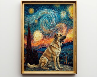 Spanish Mastiff  Starry Night Canvas Art - Dog Van Gogh Poster Gift